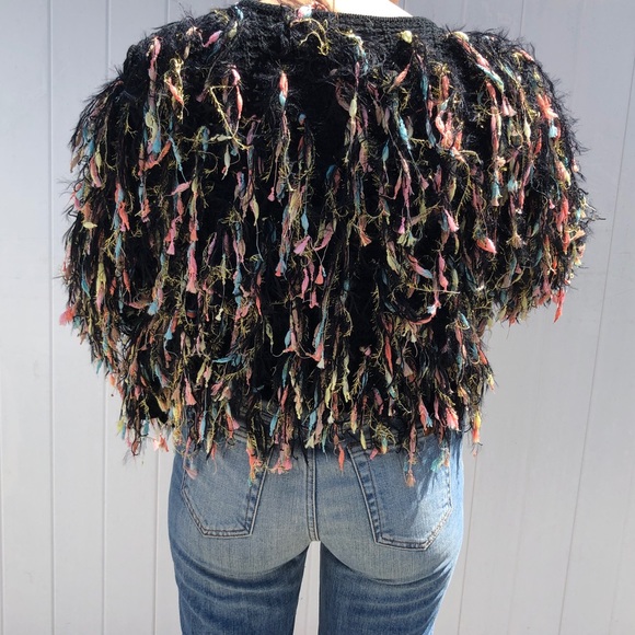 Black Colorful Fringe Cardigan XS - Picture 2 of 4